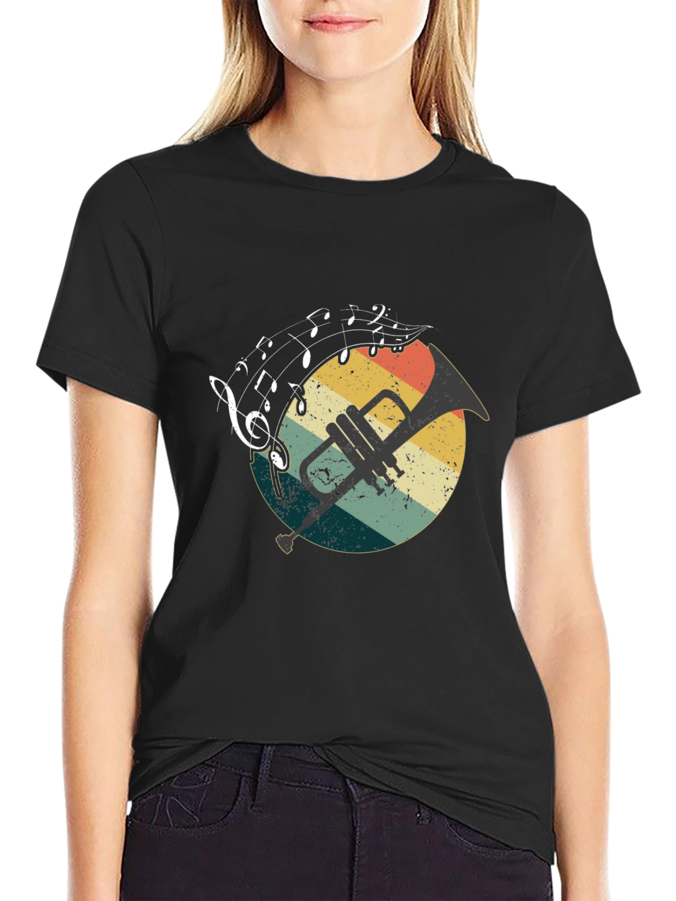 Retro Trumpet & Music Notes Graphic T-Shirt
