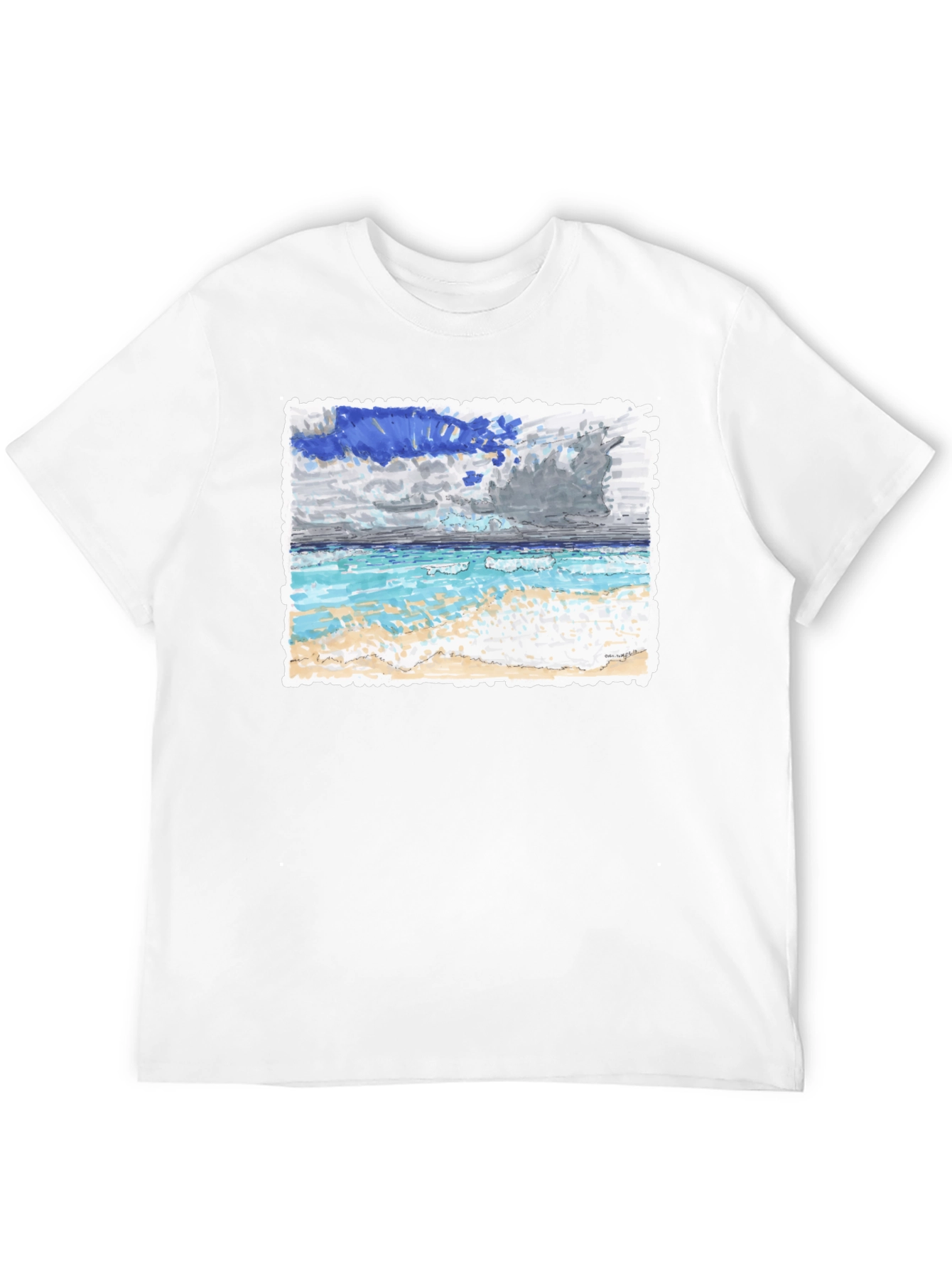 Ocean Beach Painting on Black T-Shirt