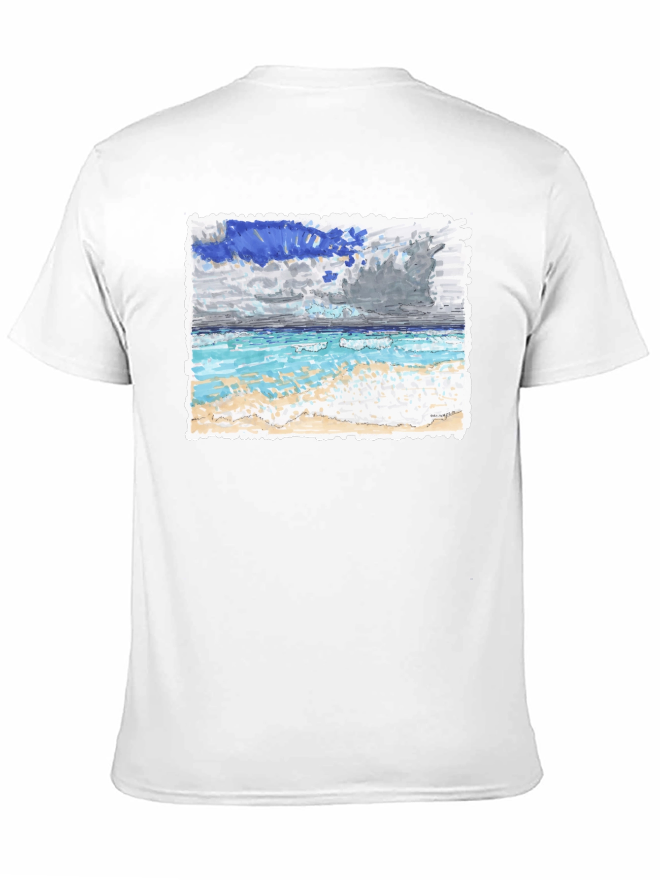 Ocean Beach Painting on Black T-Shirt