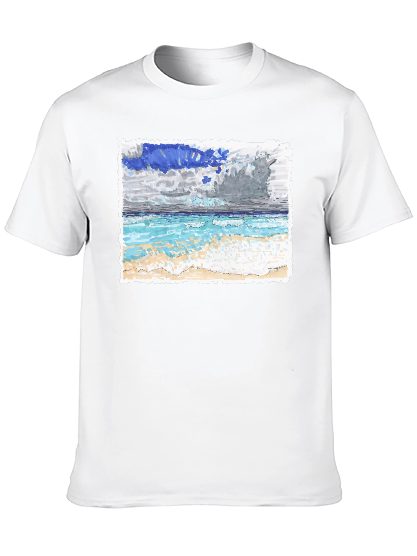 Ocean Beach Painting on Black T-Shirt