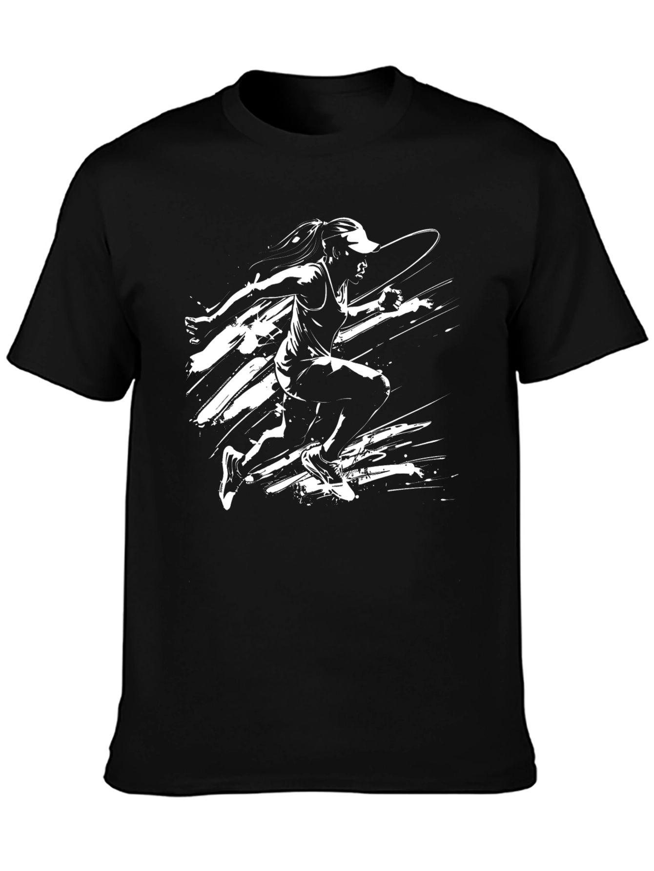 Black Graphic Tee - Running Woman Design