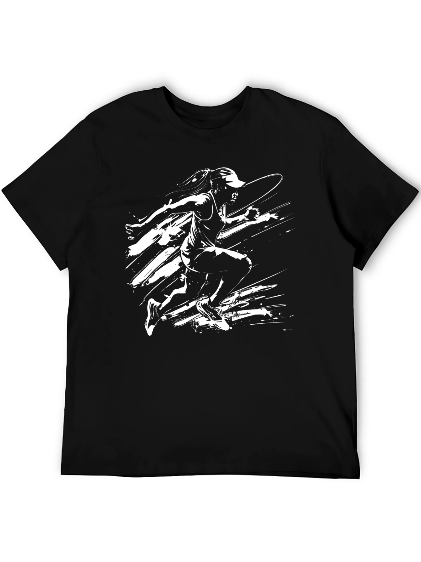 Black Graphic Tee - Running Woman Design