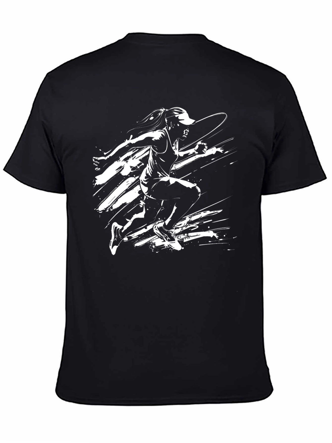 Black Graphic Tee - Running Woman Design