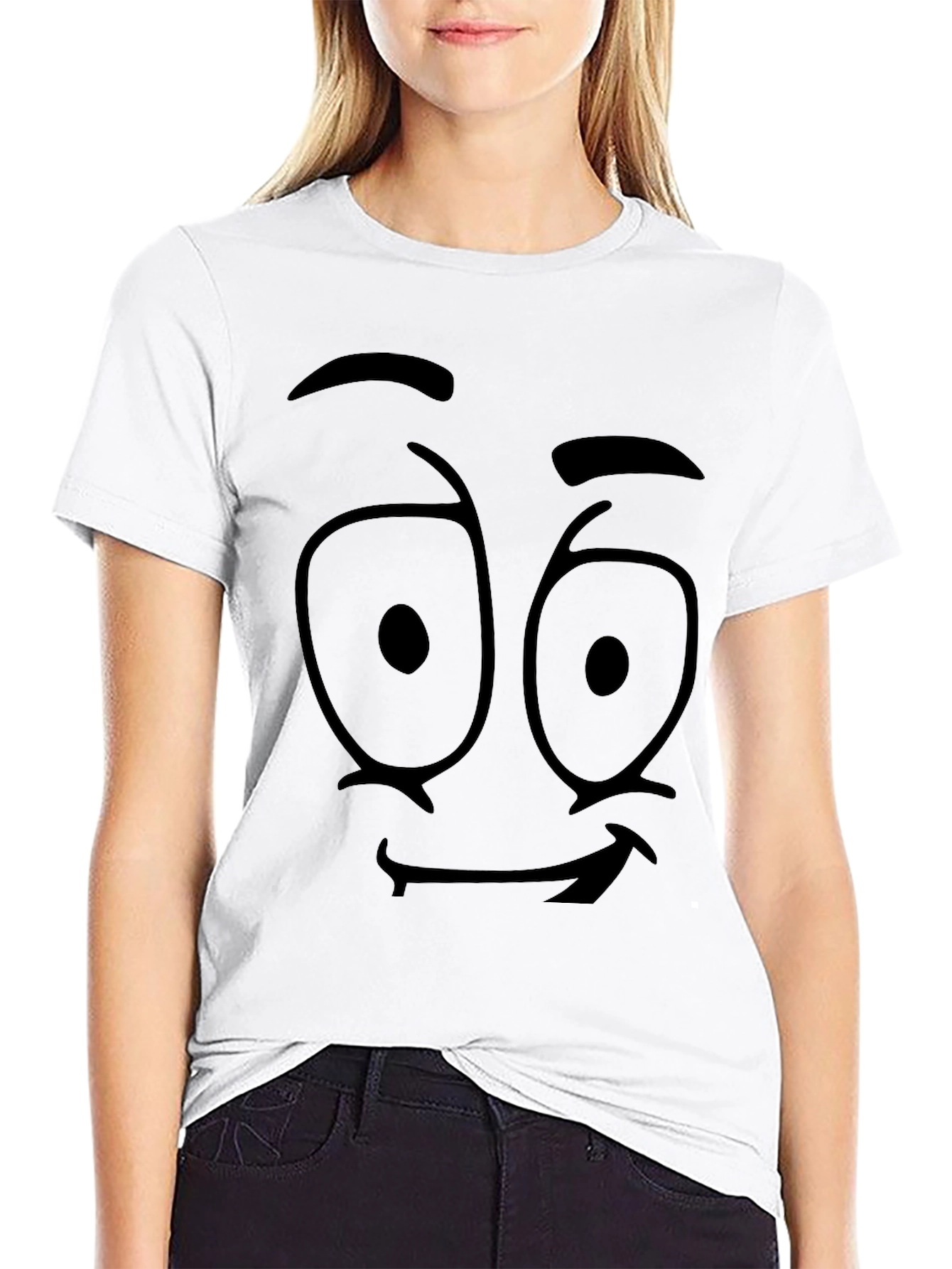 Cartoon Face Graphic Black T-Shirt
