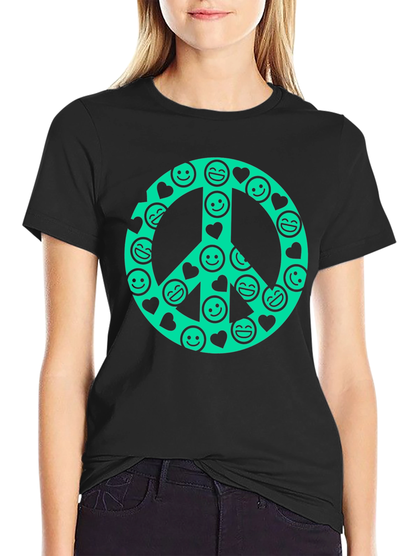 Peace Sign Smiley Face Graphic T-Shirt
