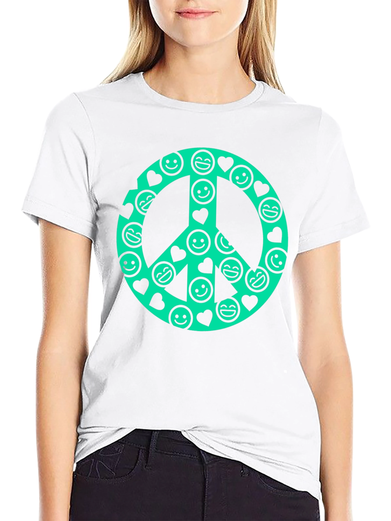 Peace Sign Smiley Face Graphic T-Shirt
