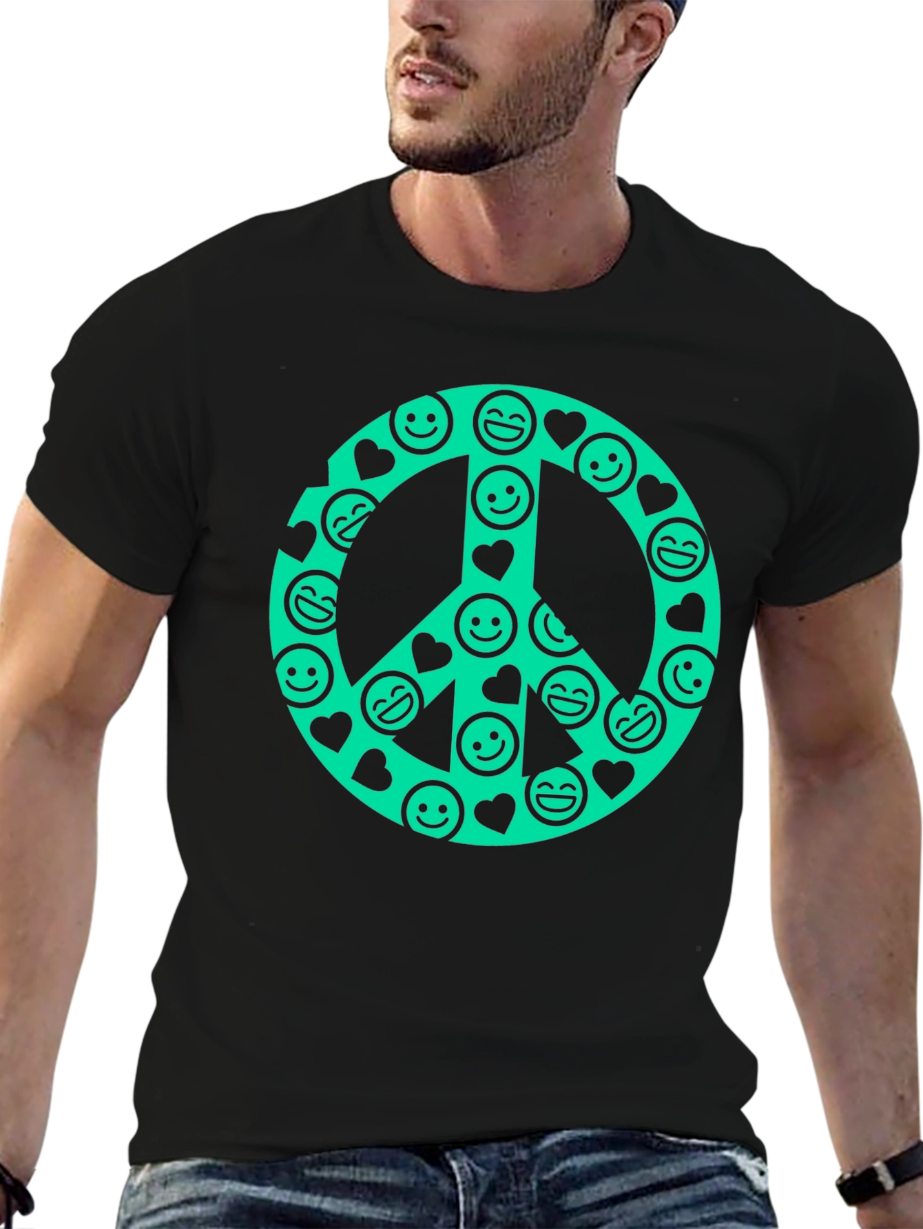 Peace Sign Smiley Face Graphic T-Shirt