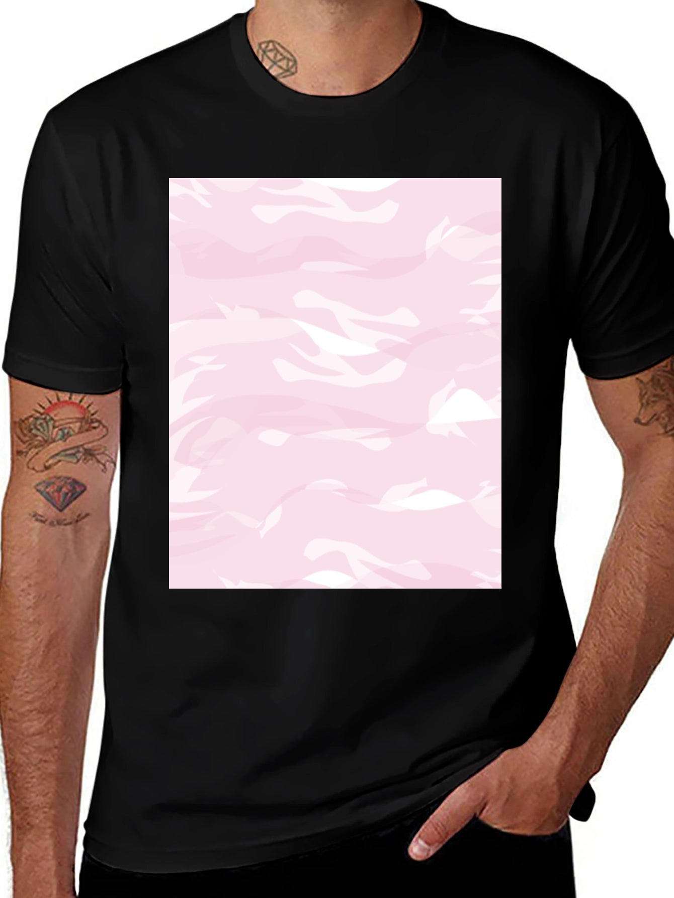 Pink Camo Print Black T-Shirt