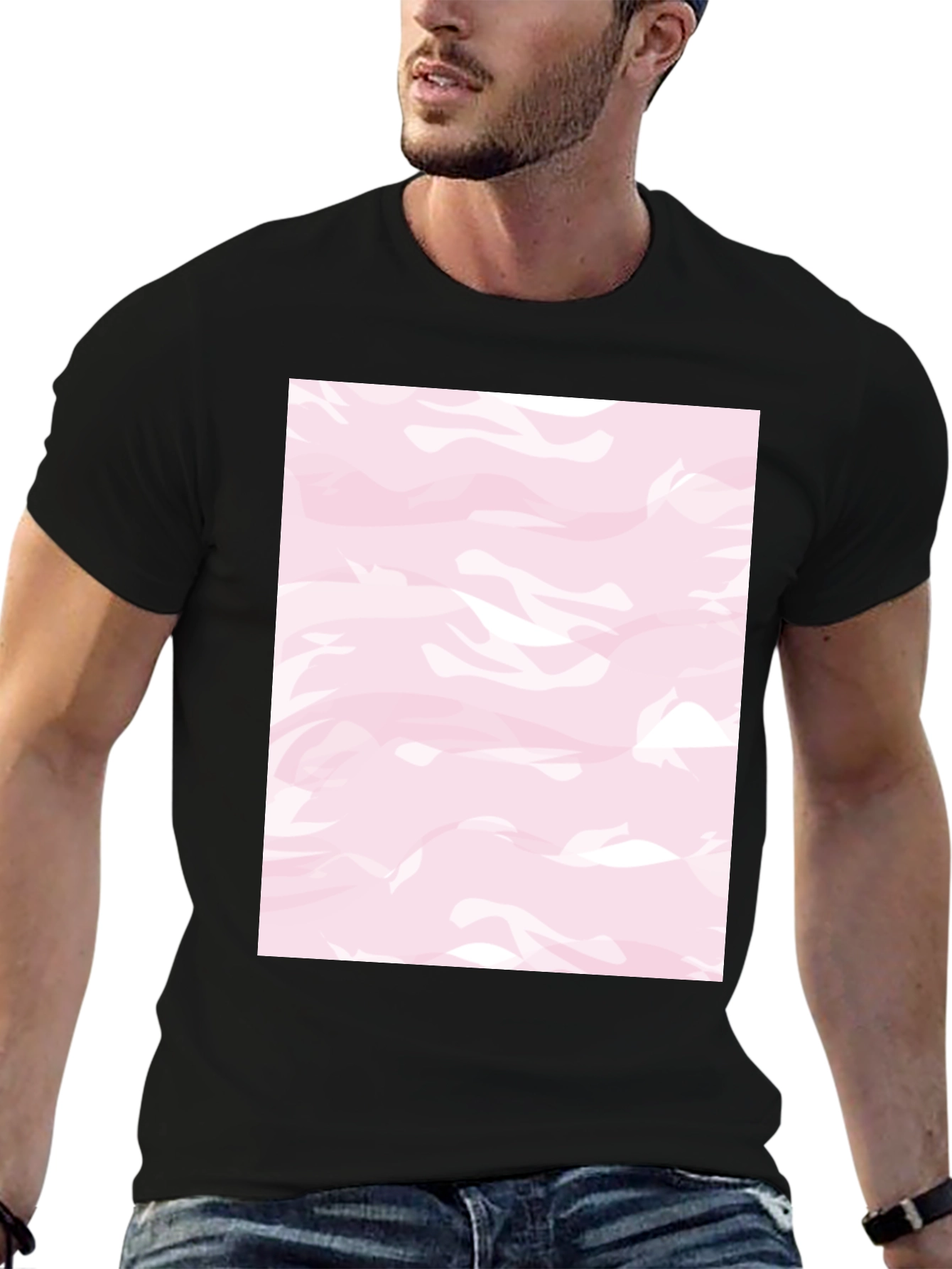 Pink Camo Print Black T-Shirt