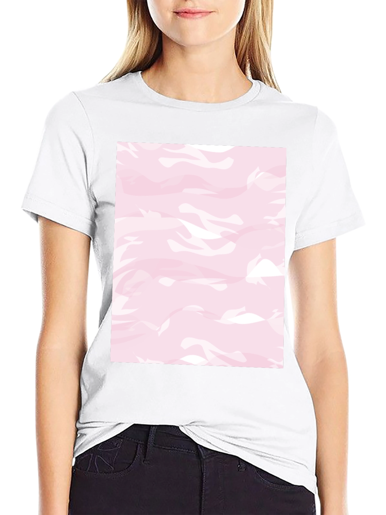 Pink Camo Print Black T-Shirt
