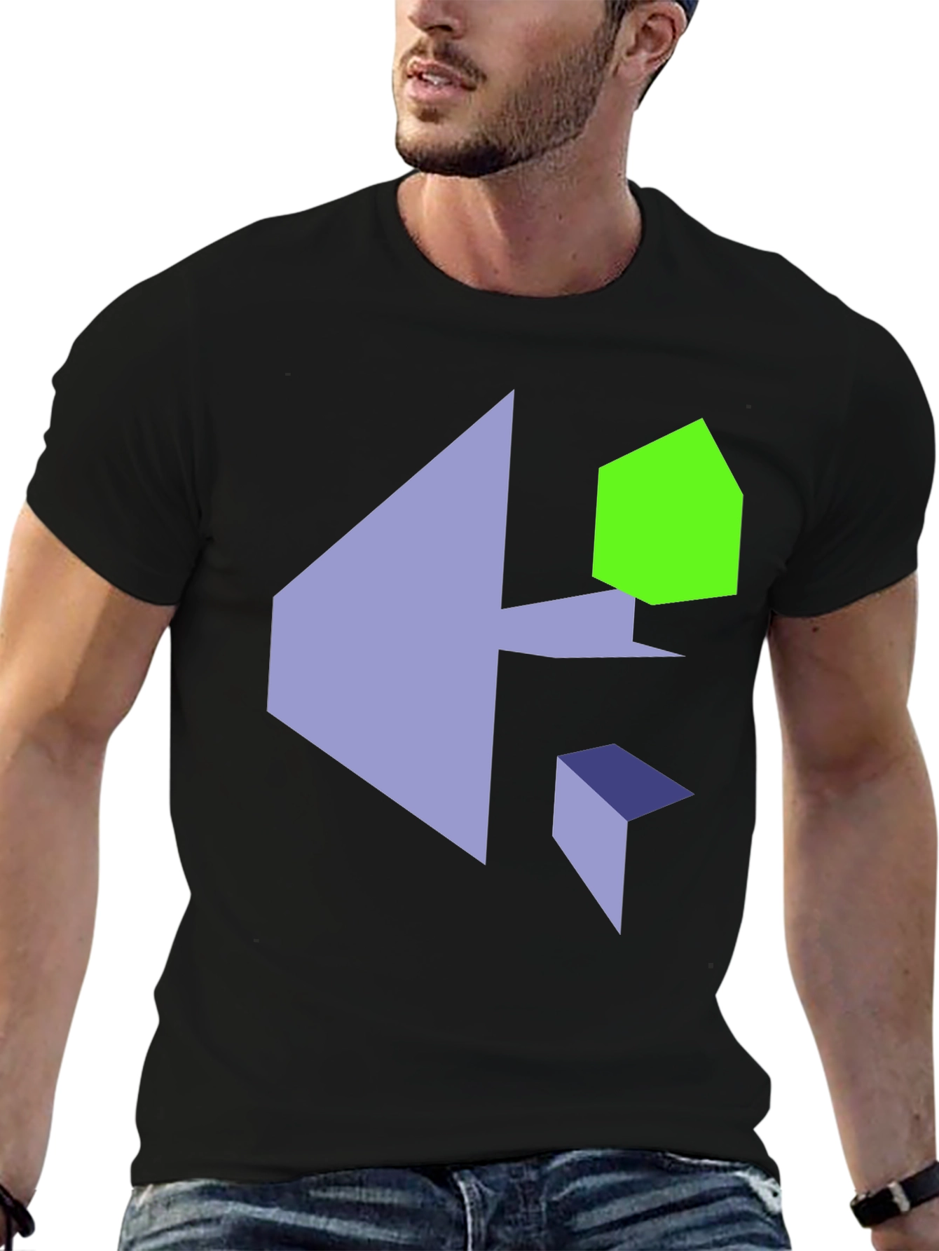 Abstract Geometric Print Black T-Shirt