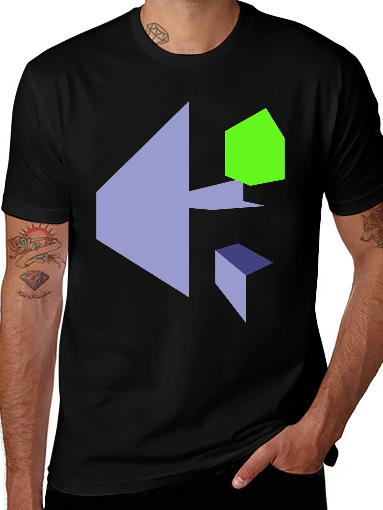 Abstract Geometric Print Black T-Shirt