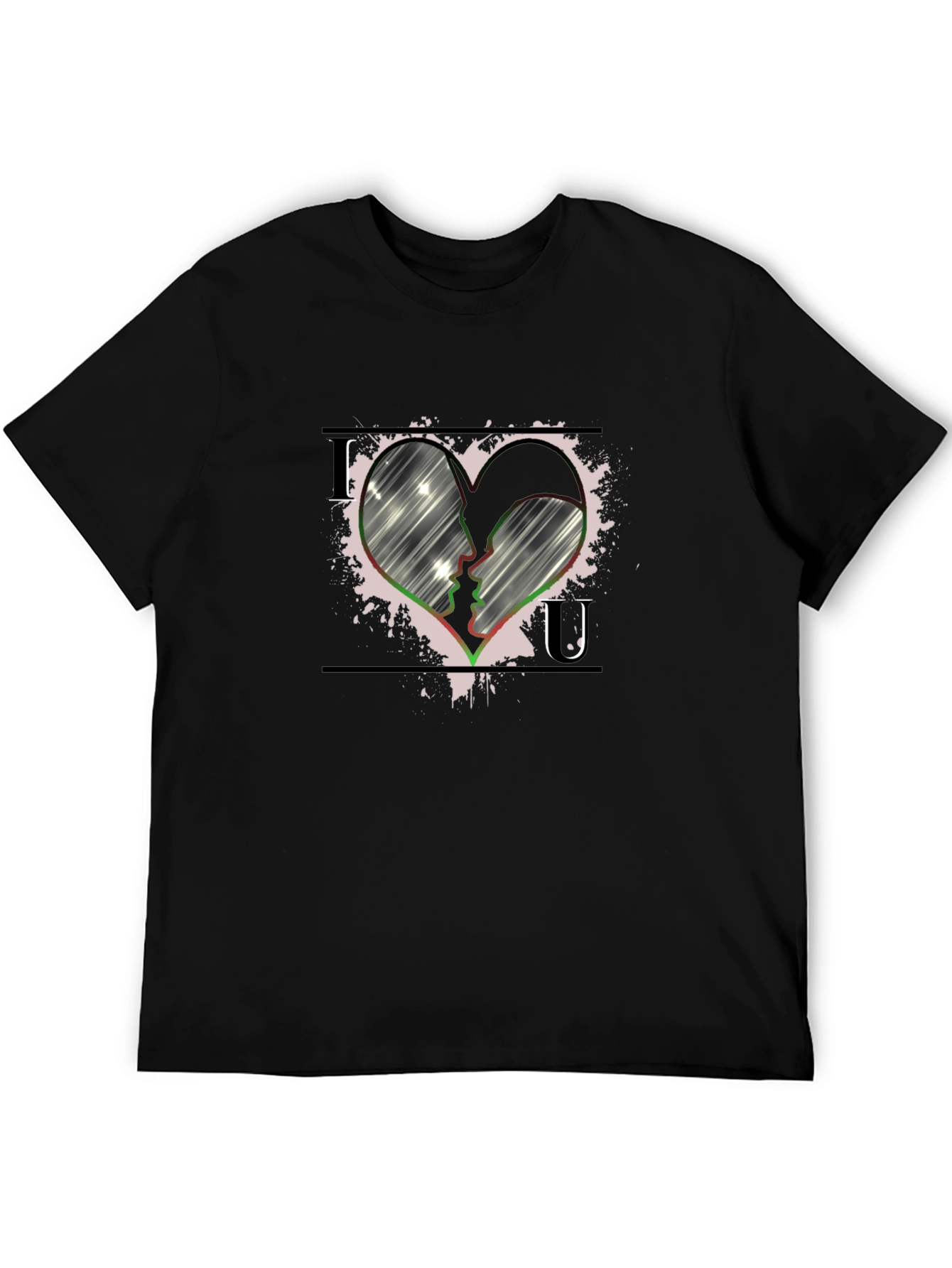 Love Heart Face Silhouette Graphic T-Shirt - Black