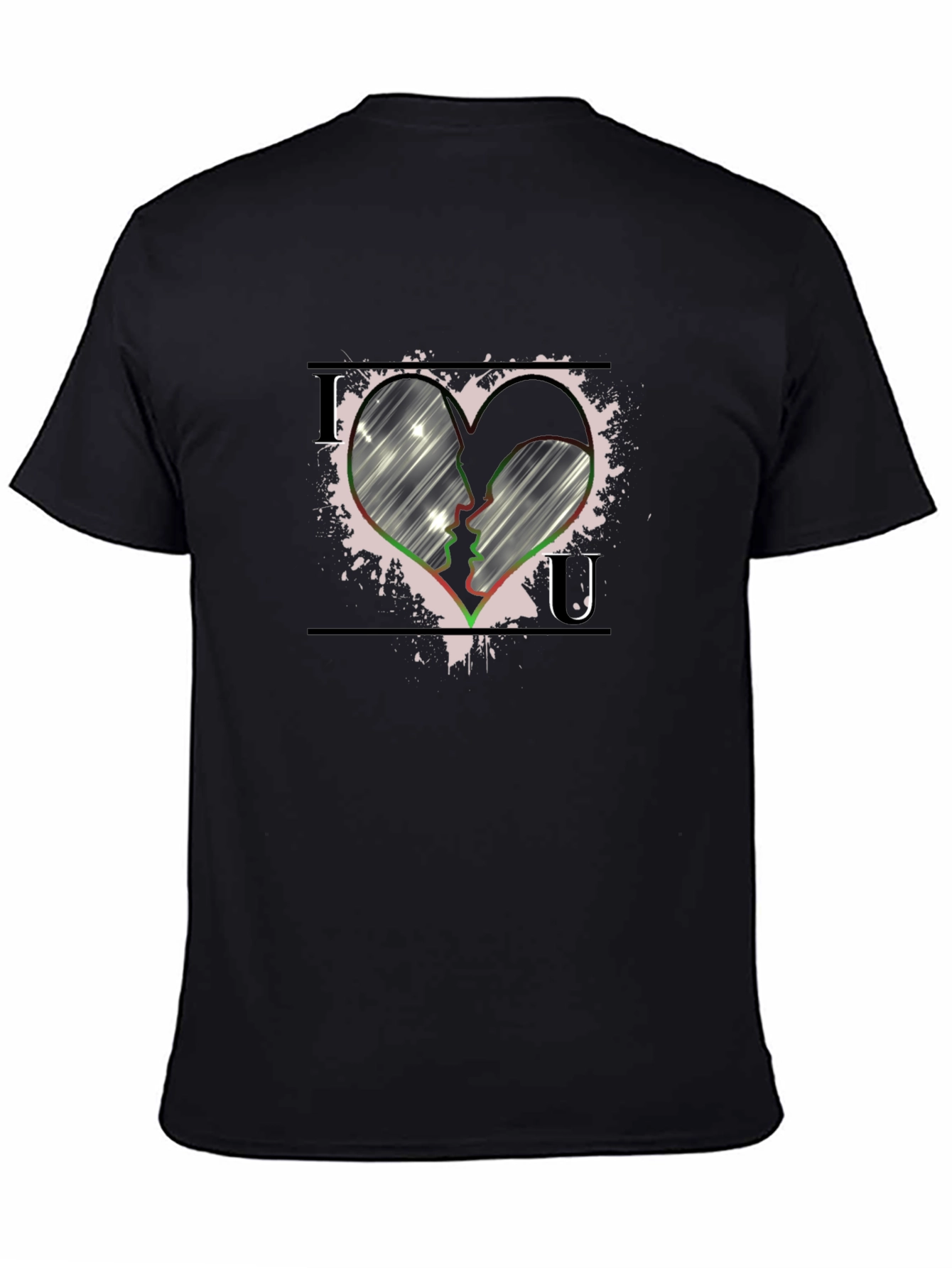 Love Heart Face Silhouette Graphic T-Shirt - Black