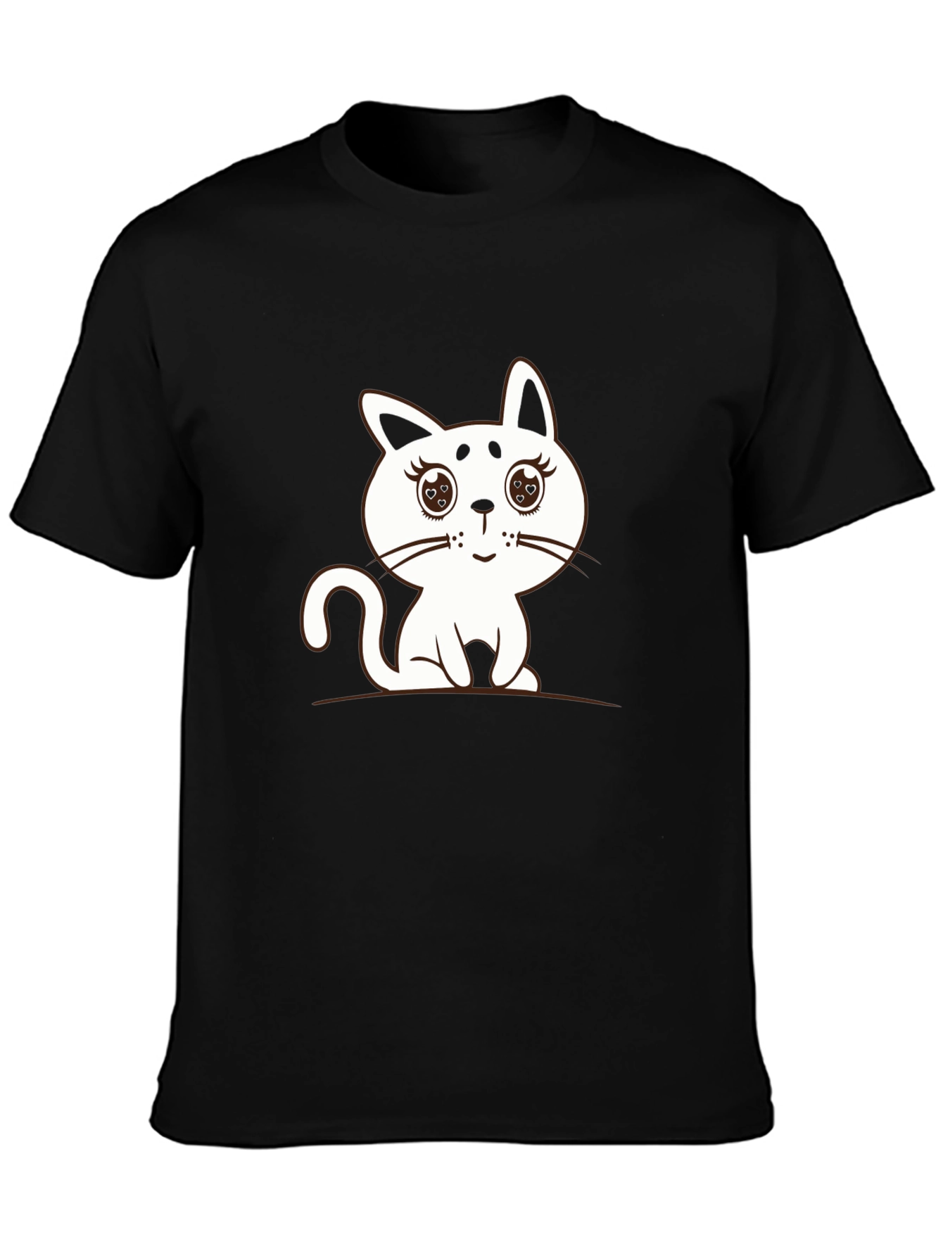 Cute Cartoon Cat T-Shirt - Black