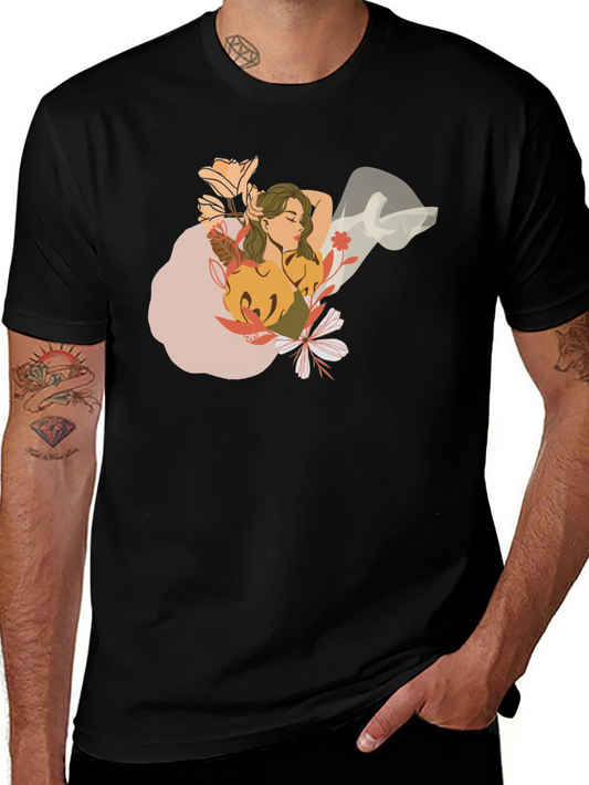 Floral Woman Graphic Black T-Shirt