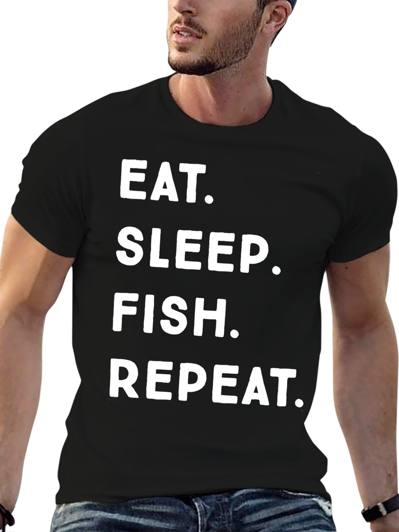 Eat Sleep Fish Repeat Black T-Shirt