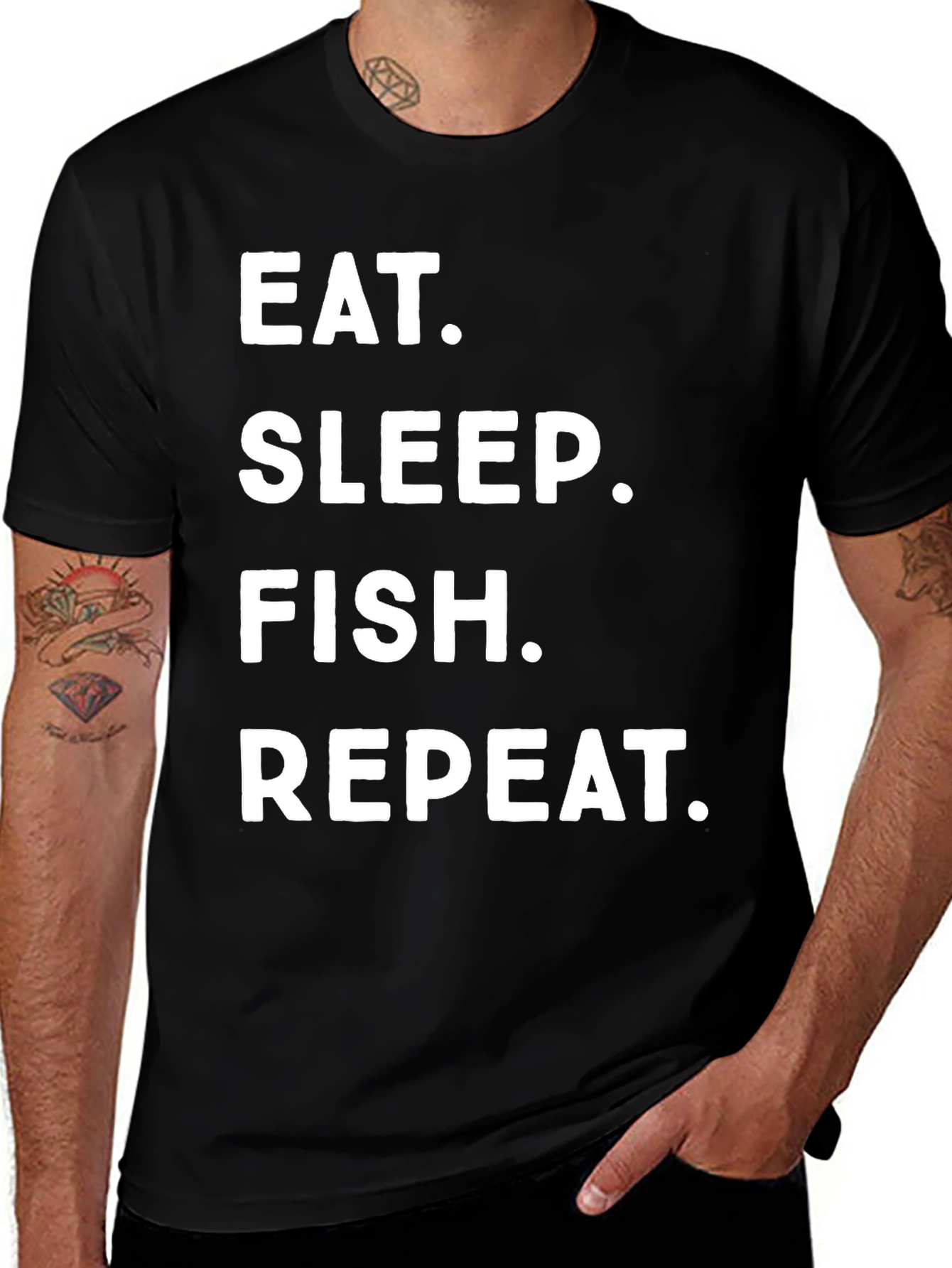 Eat Sleep Fish Repeat Black T-Shirt