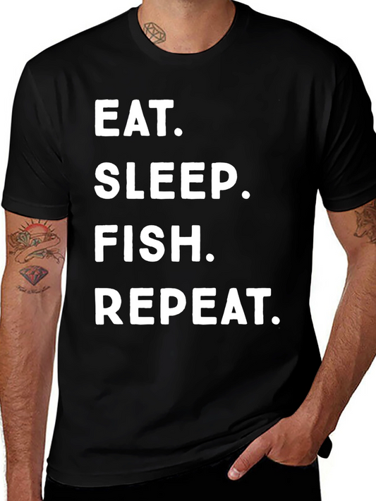 Eat Sleep Fish Repeat Black T-Shirt