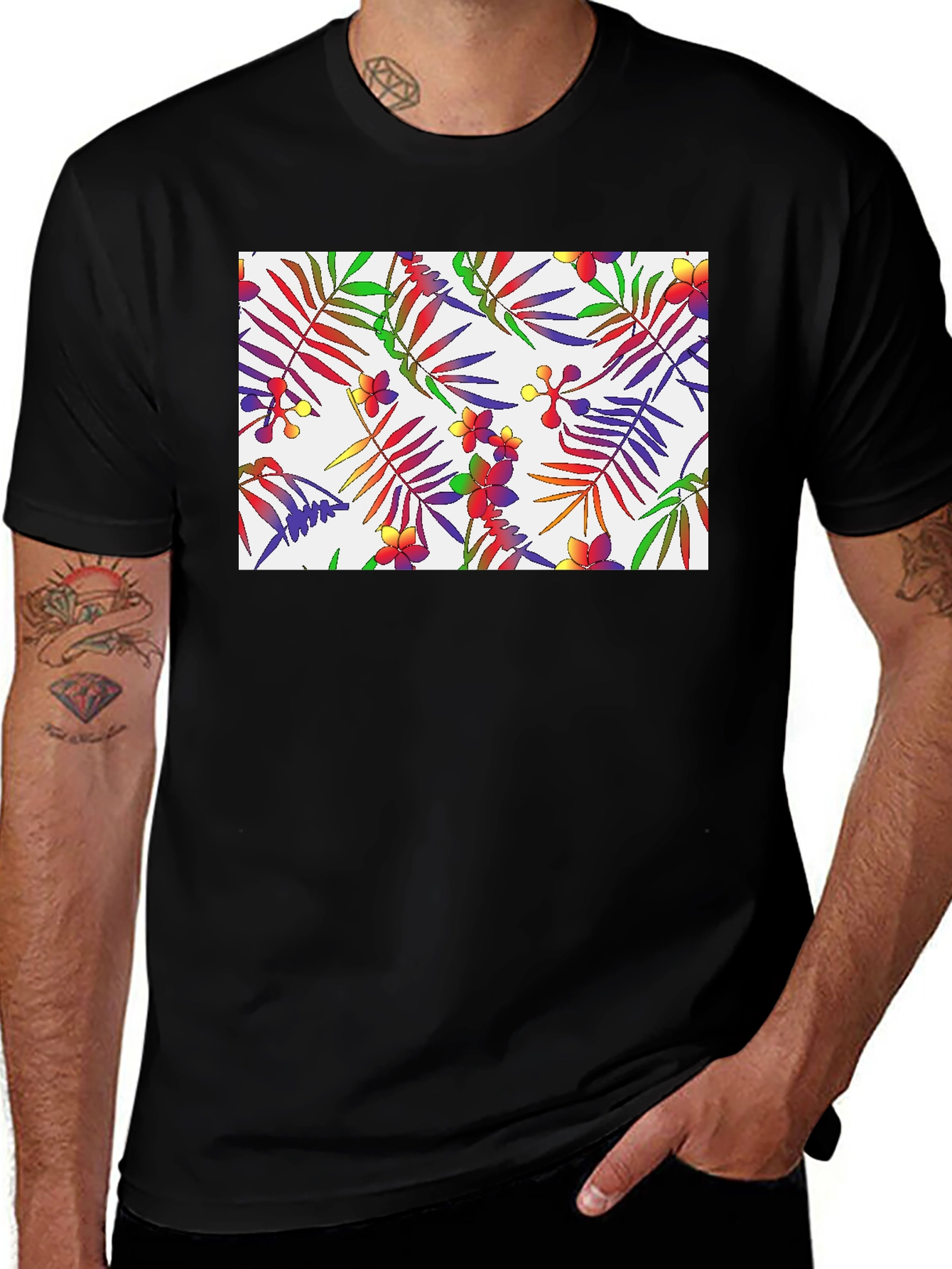Tropical Floral Print Mens T-Shirt