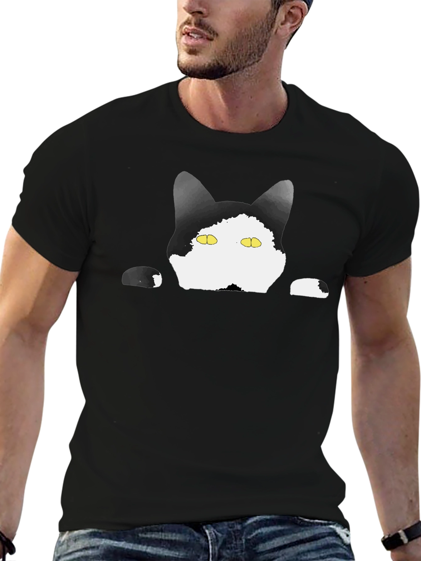 Peek-a-Boo Cat Graphic Tee - Black T-Shirt