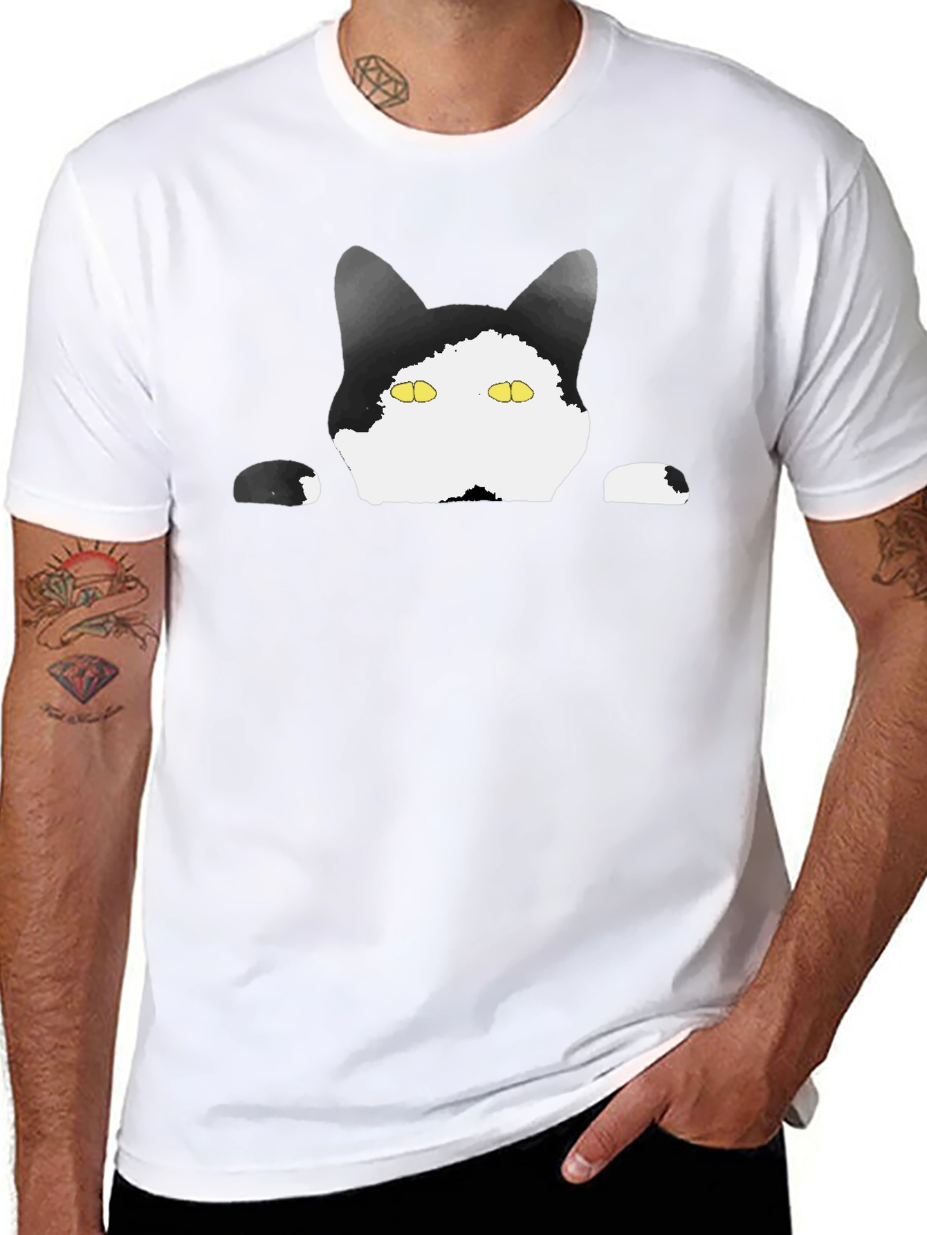 Peek-a-Boo Cat Graphic Tee - Black T-Shirt