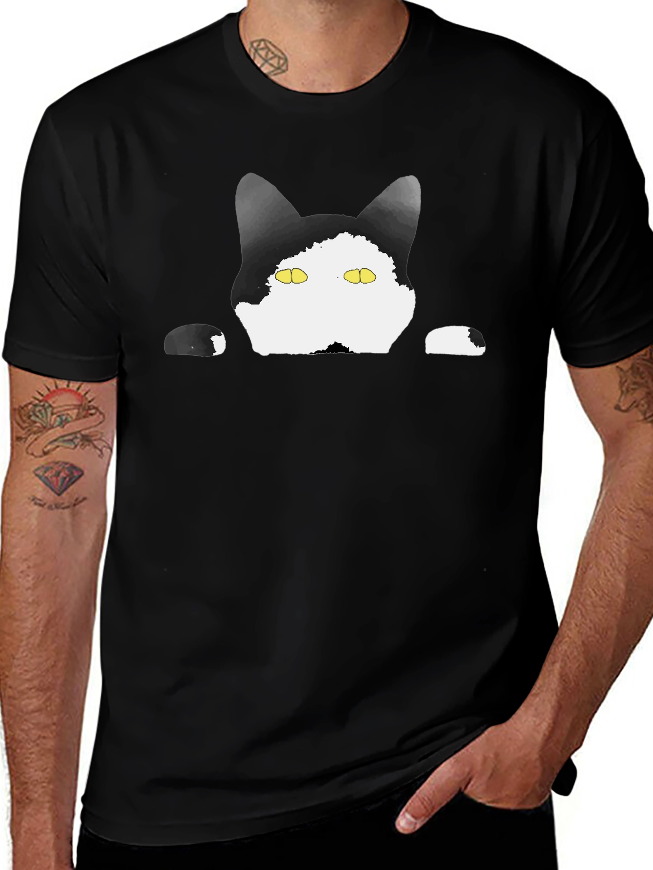 Peek-a-Boo Cat Graphic Tee - Black T-Shirt