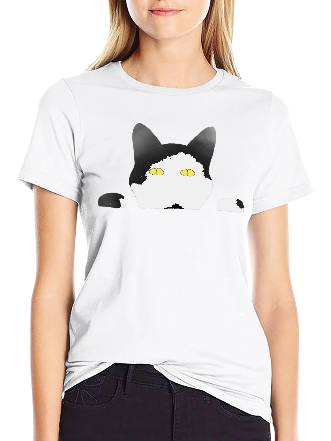 Peek-a-Boo Cat Graphic Tee - Black T-Shirt