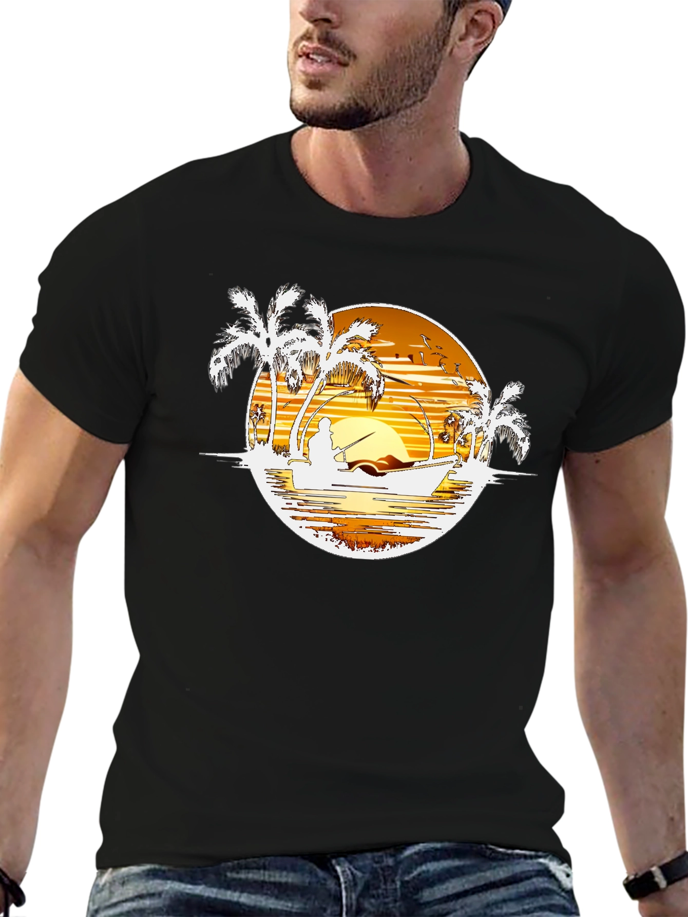 Sunset Fishing Graphic T-Shirt - Island Style