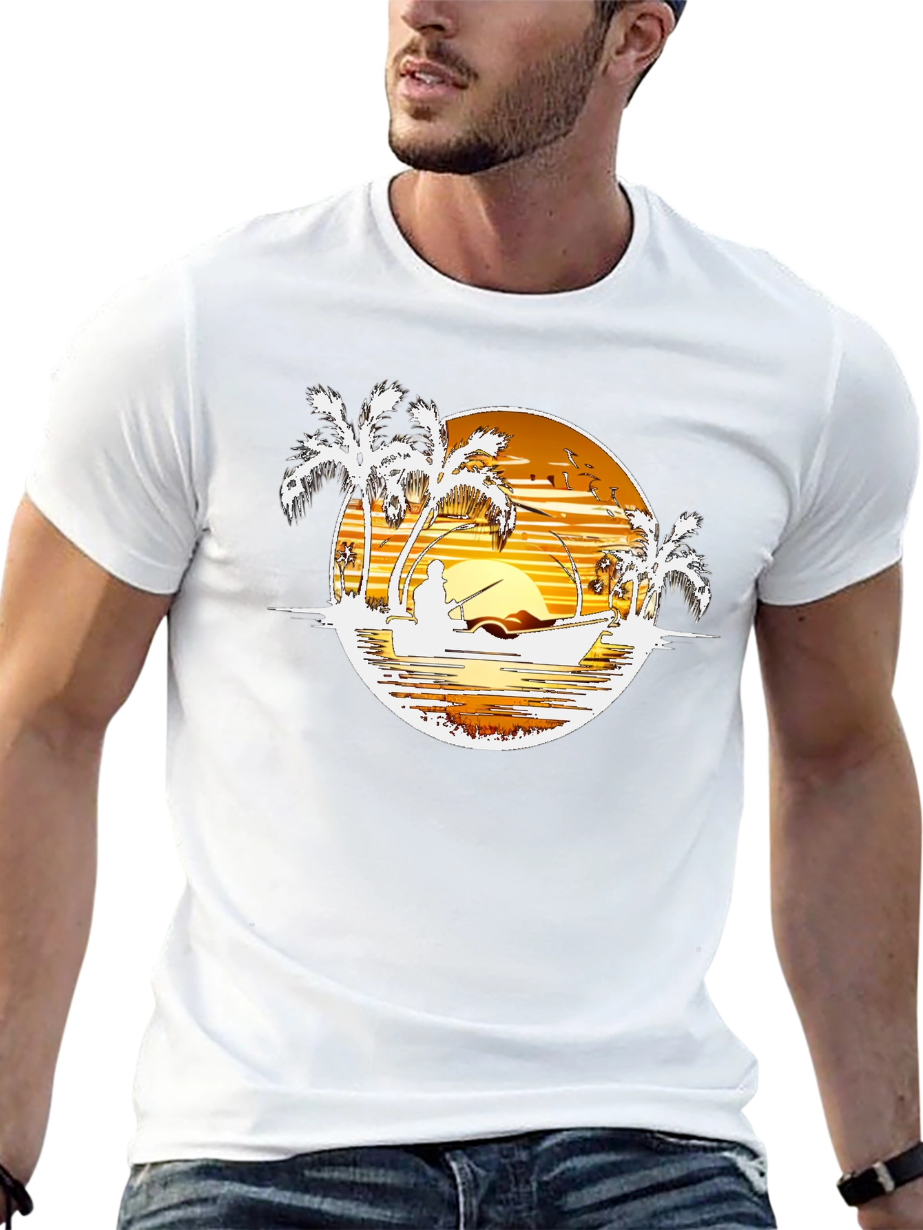 Sunset Fishing Graphic T-Shirt - Island Style
