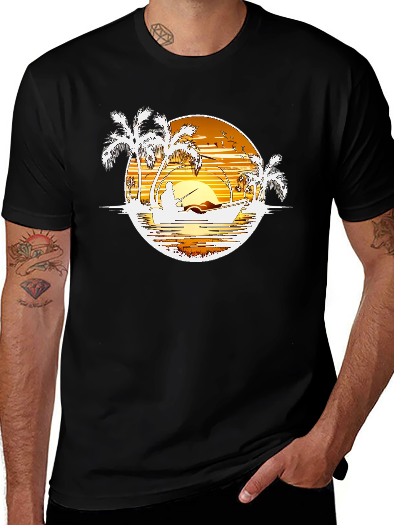Sunset Fishing Graphic T-Shirt - Island Style