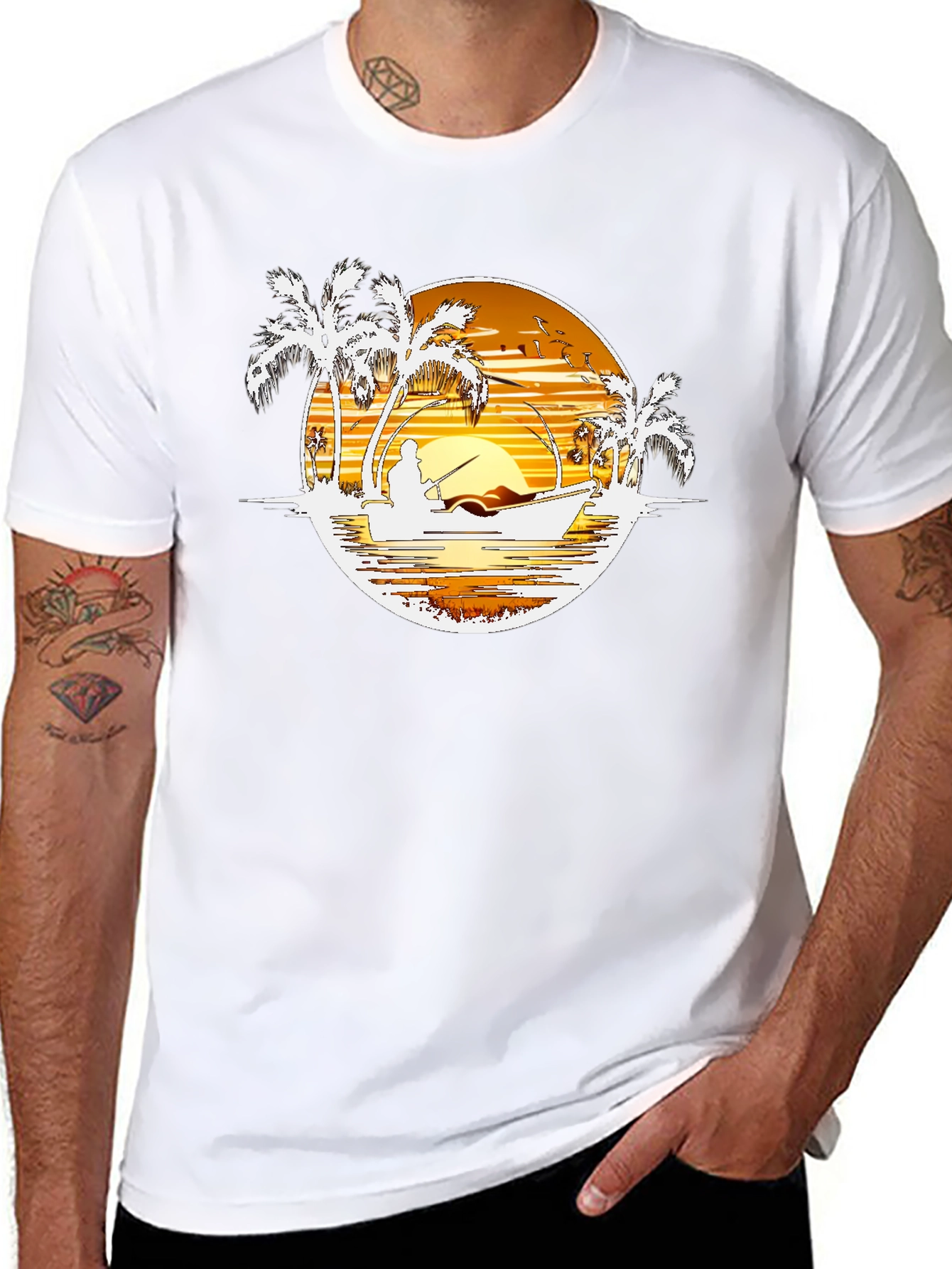 Sunset Fishing Graphic T-Shirt - Island Style