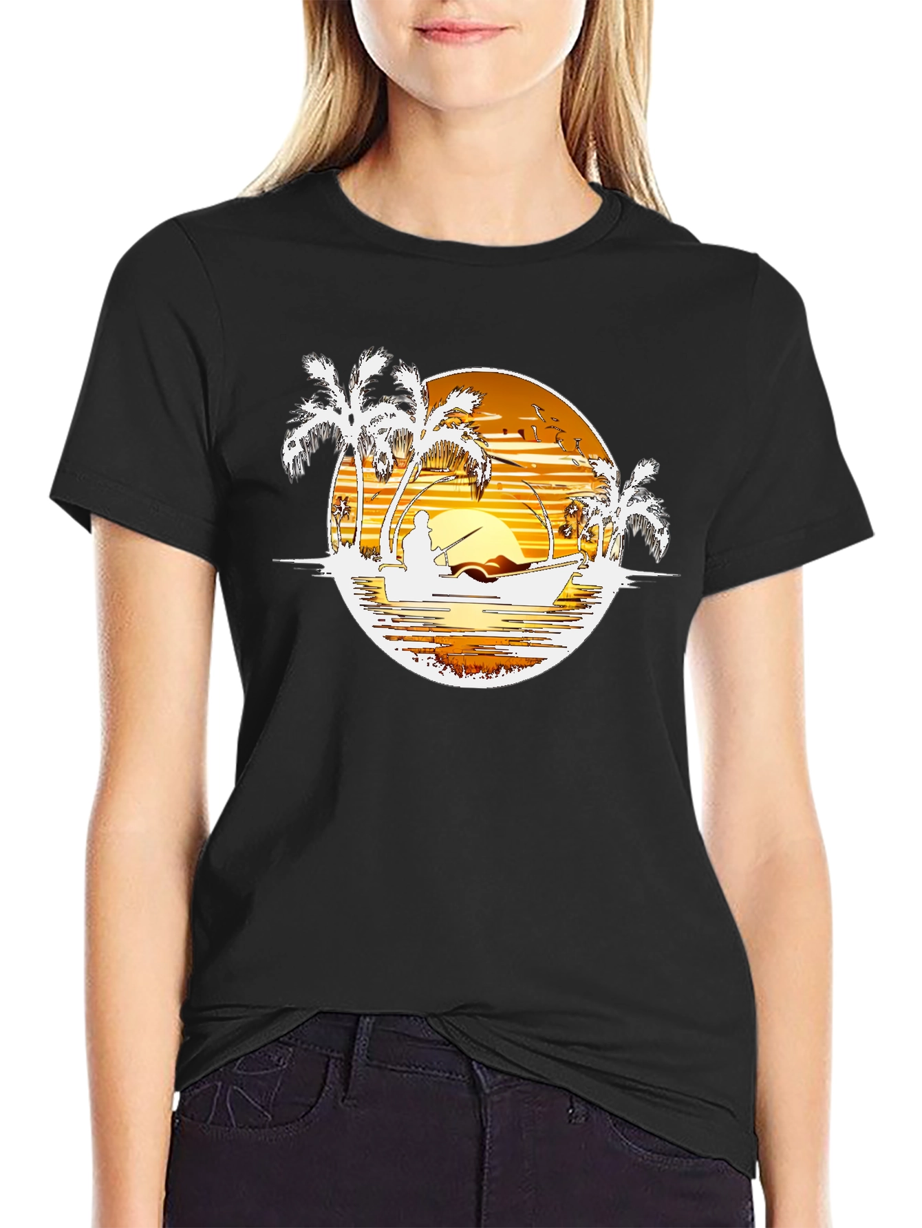 Sunset Fishing Graphic T-Shirt - Island Style
