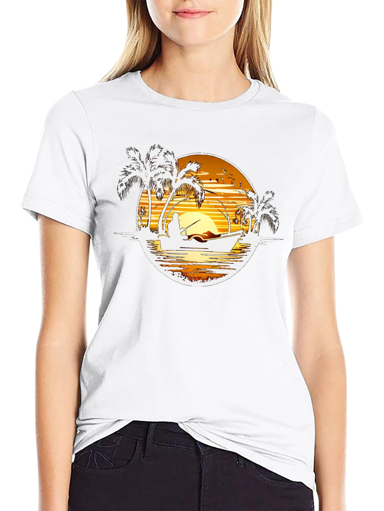 Sunset Fishing Graphic T-Shirt - Island Style