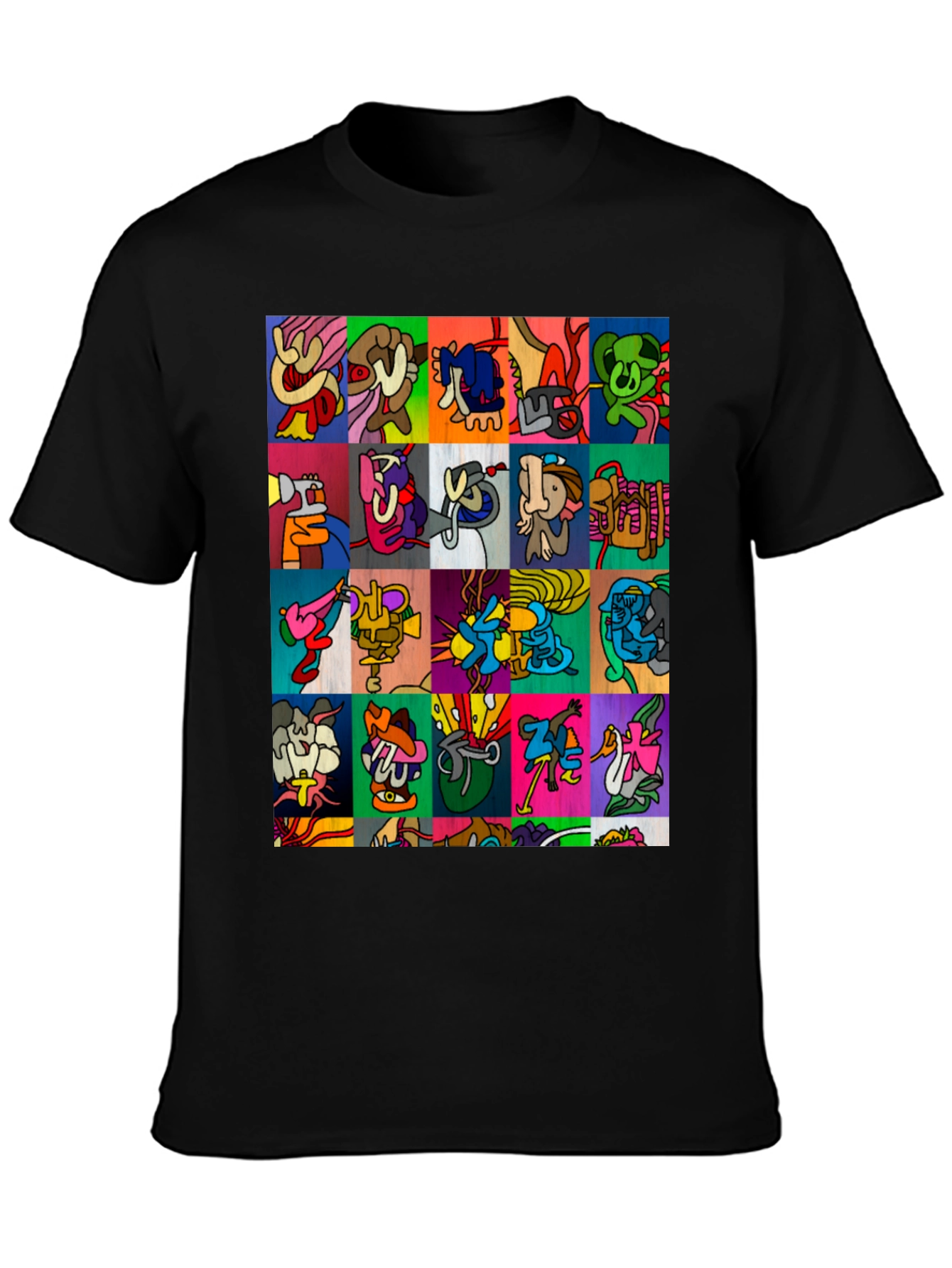 Abstract Art Grid Black T-Shirt