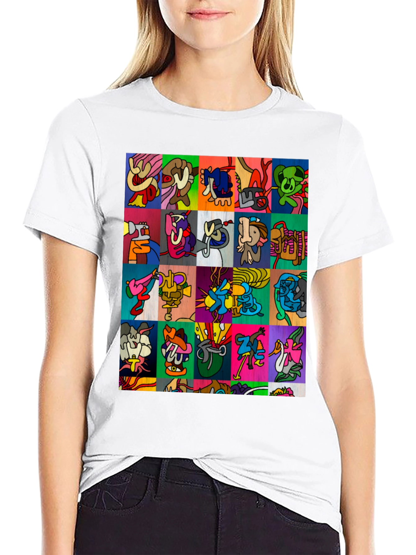Abstract Art Grid Black T-Shirt