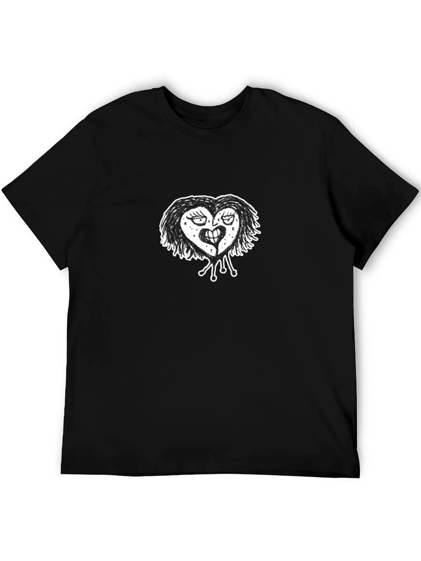 Mens Black T-Shirt with Heart Graphic