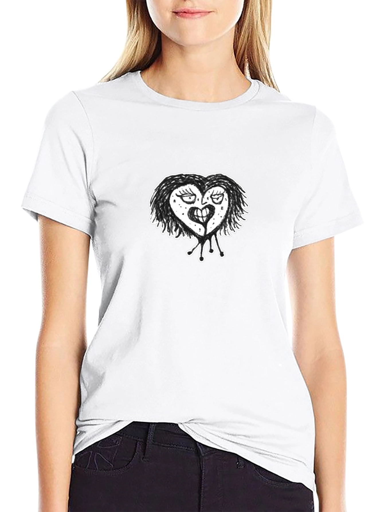Mens Black T-Shirt with Heart Graphic