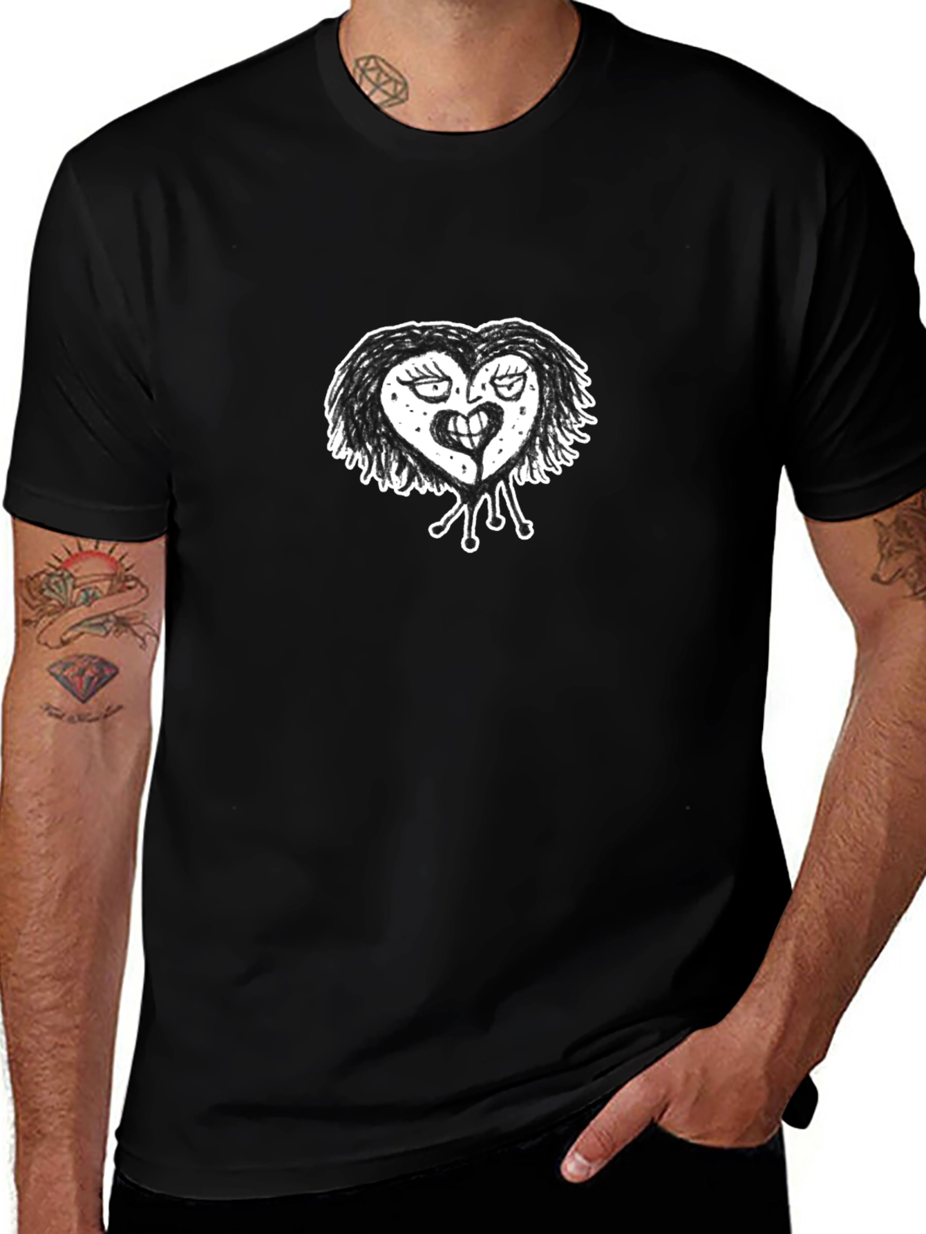 Mens Black T-Shirt with Heart Graphic