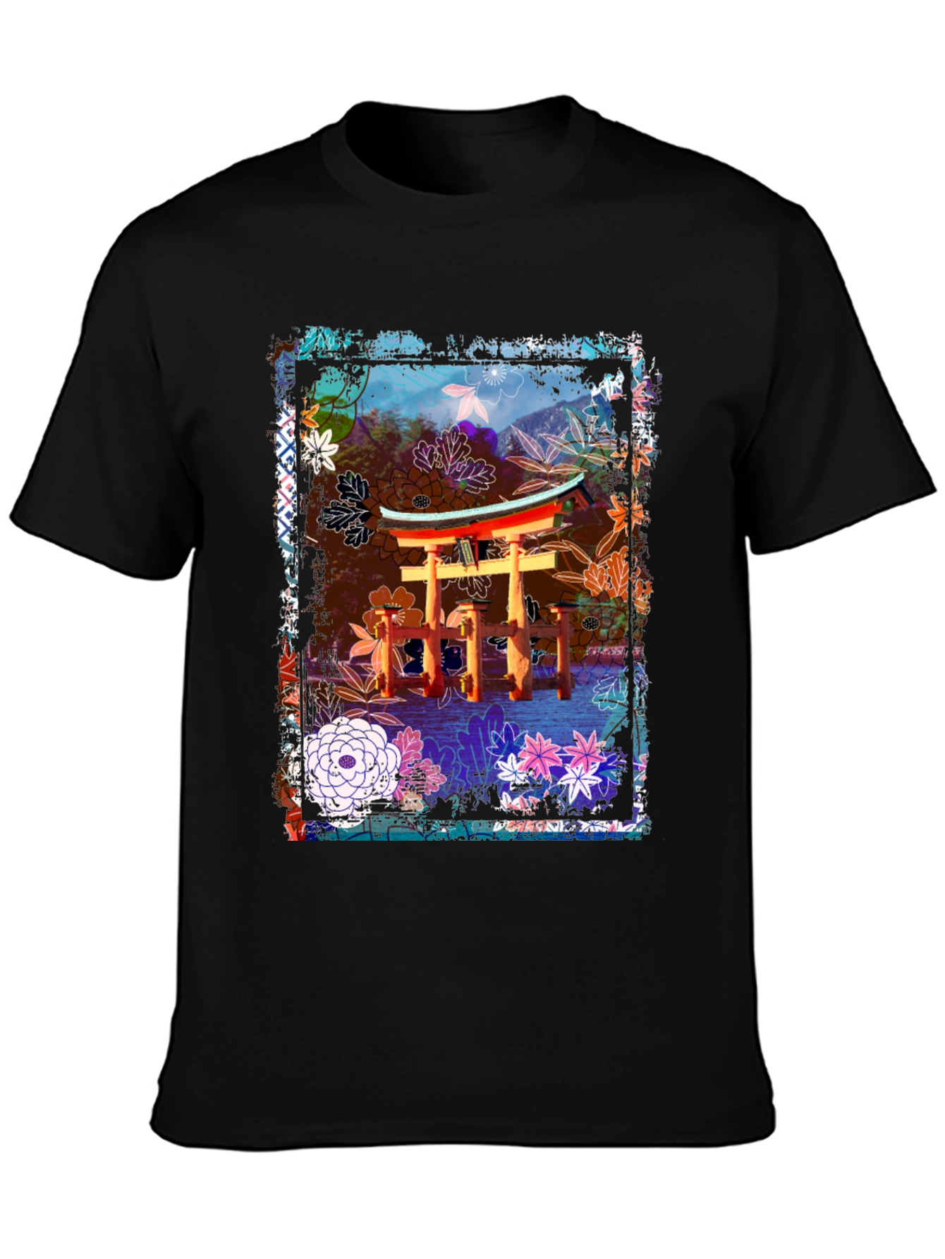 Japanese Torii Gate Floral Graphic Tee