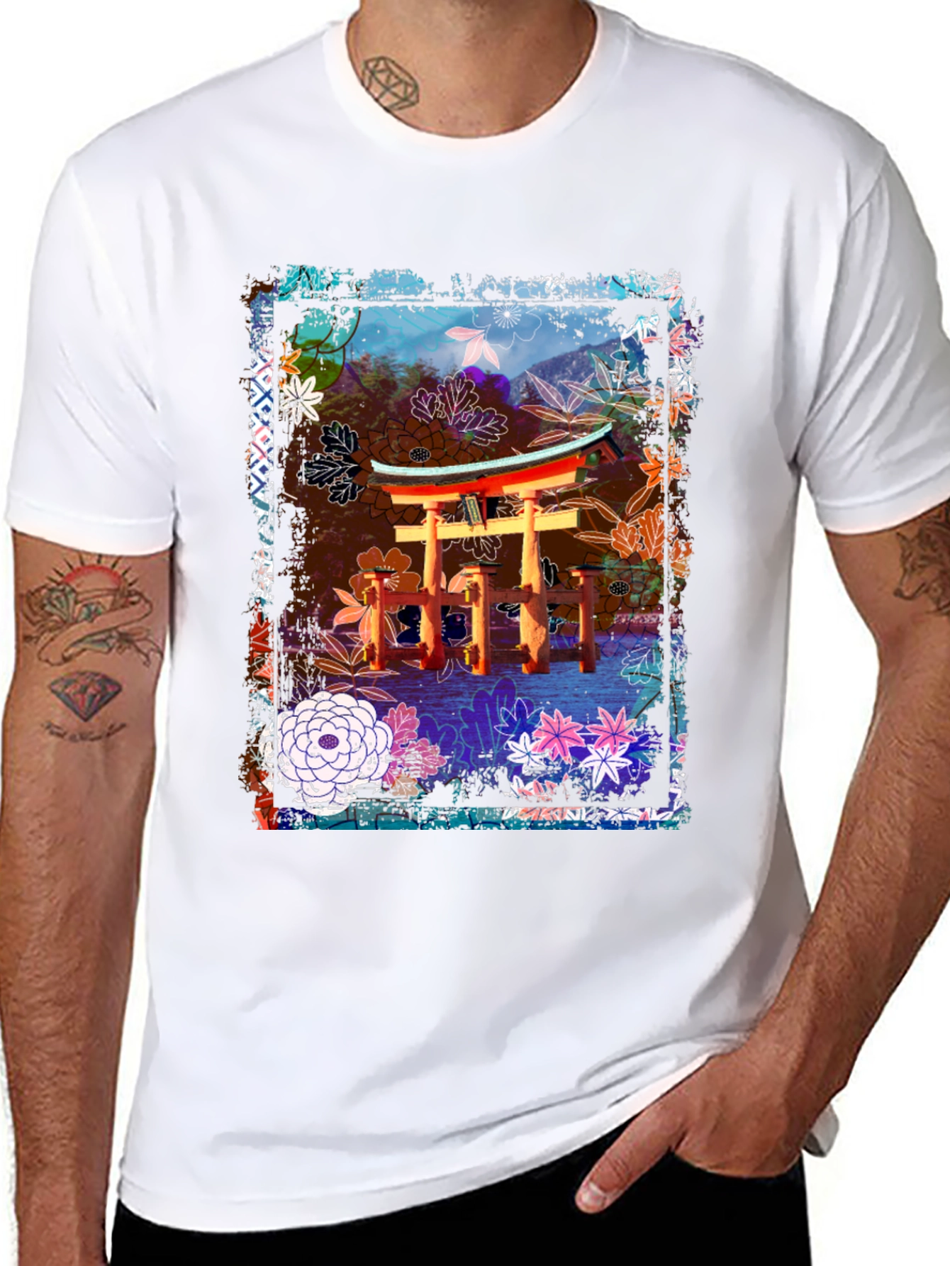Japanese Torii Gate Floral Graphic Tee