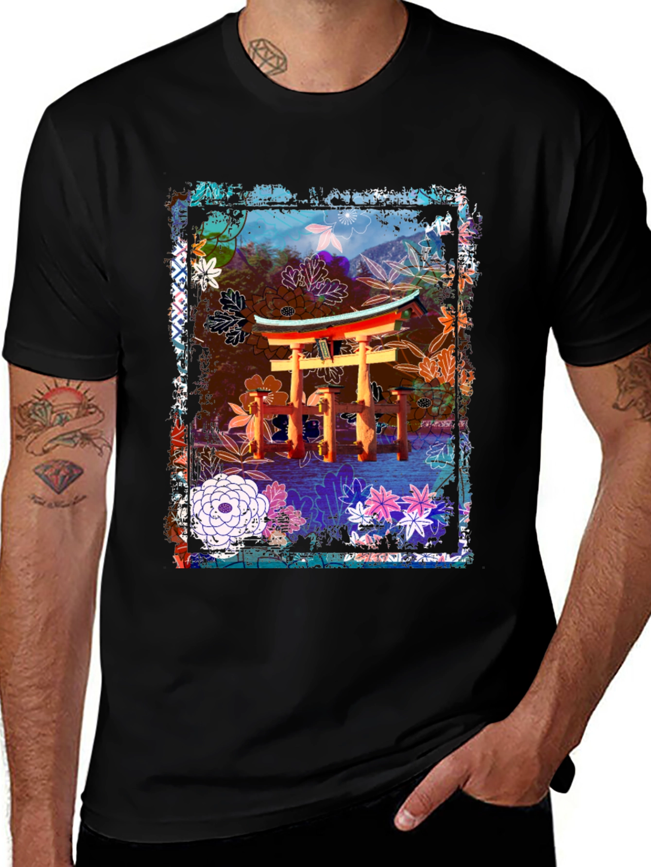 Japanese Torii Gate Floral Graphic Tee