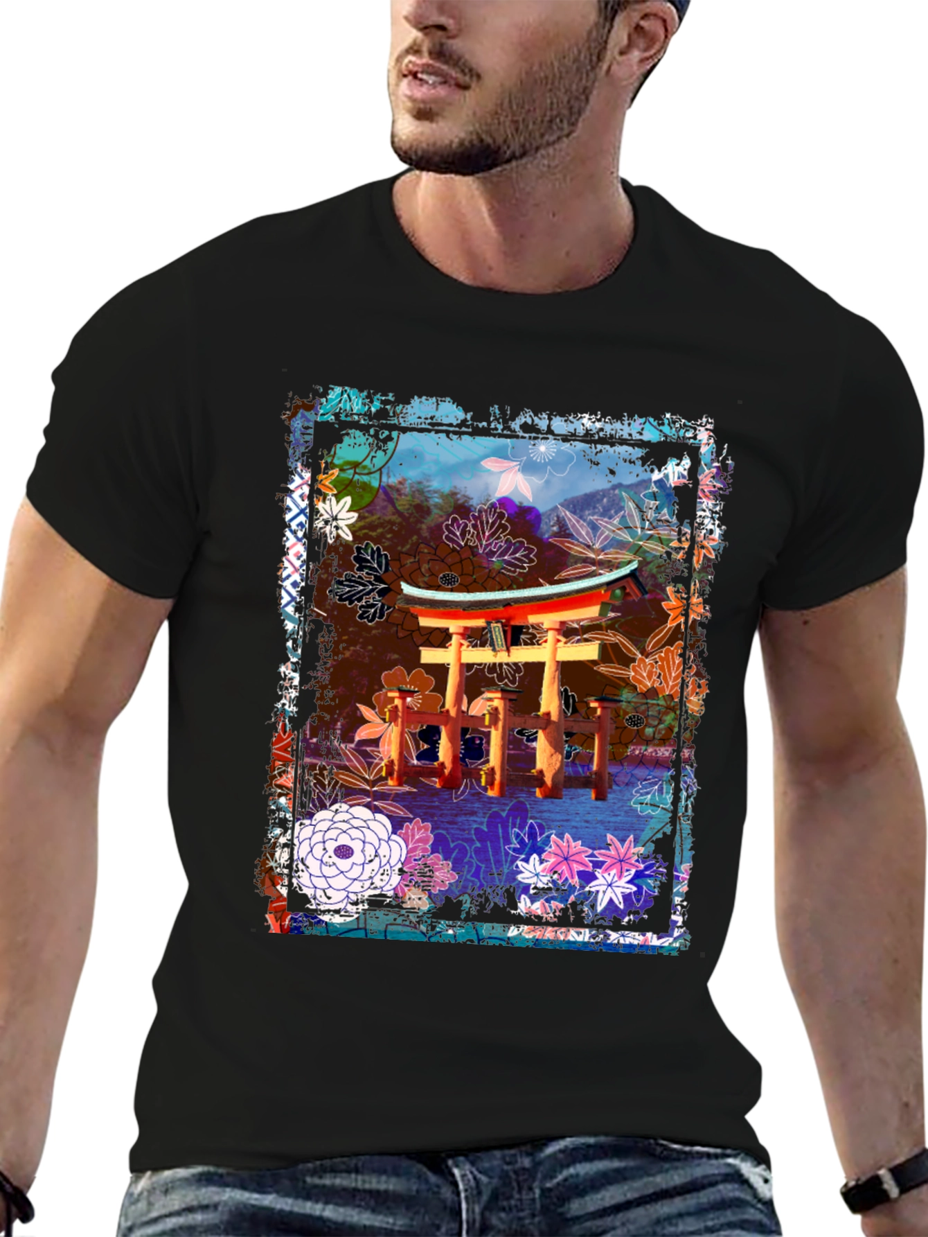 Japanese Torii Gate Floral Graphic Tee