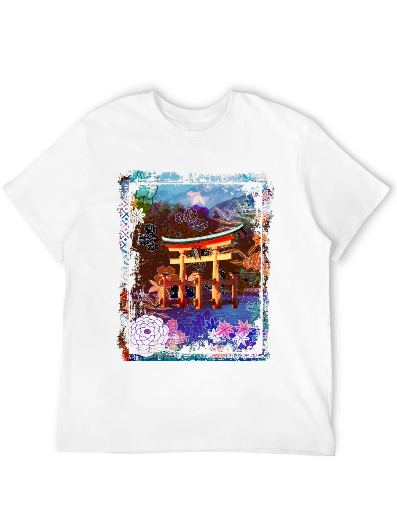 Japanese Torii Gate Floral Graphic Tee