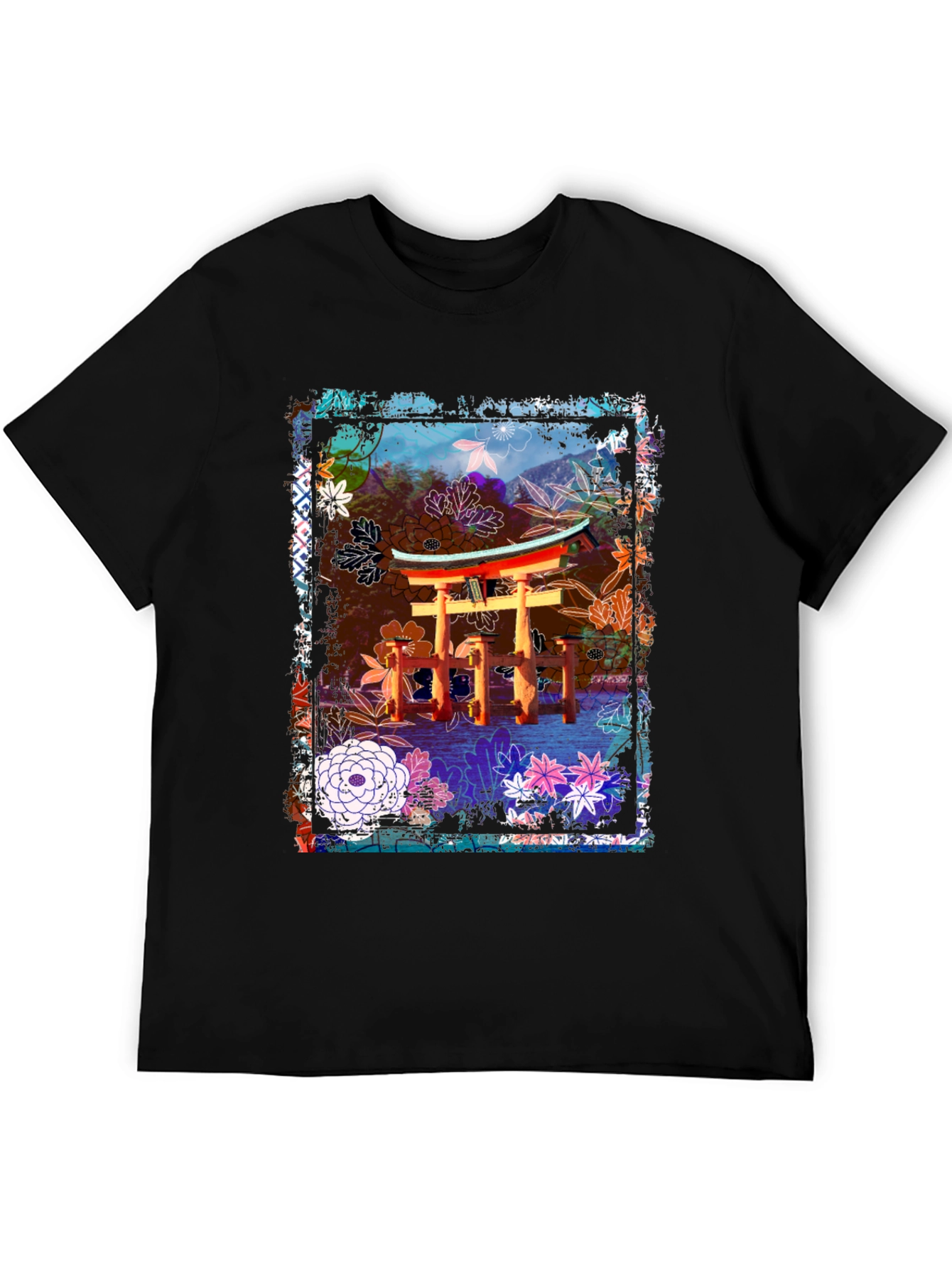 Japanese Torii Gate Floral Graphic Tee