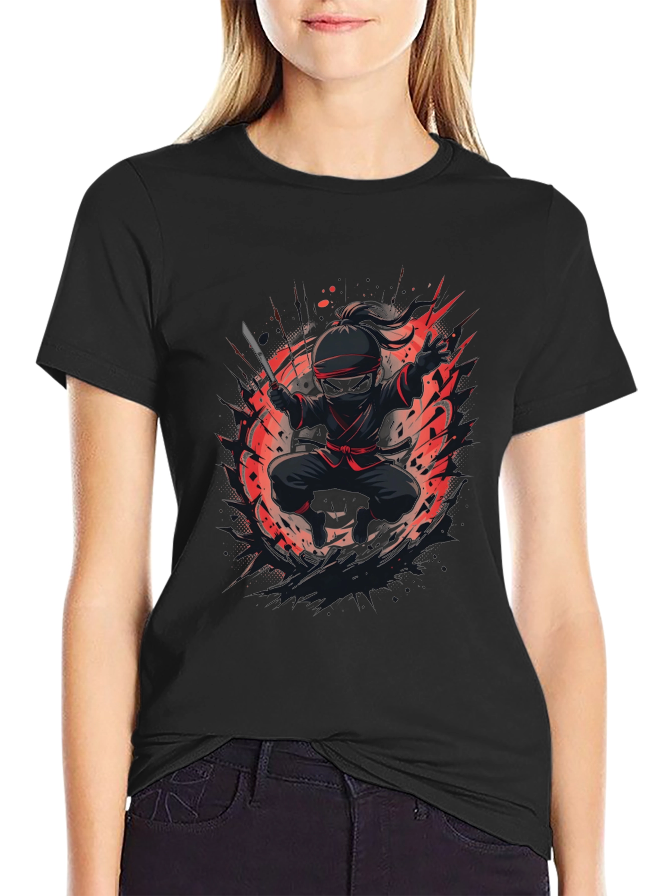 Ninja Warrior Graphic Tee - Black Cotton T-Shirt
