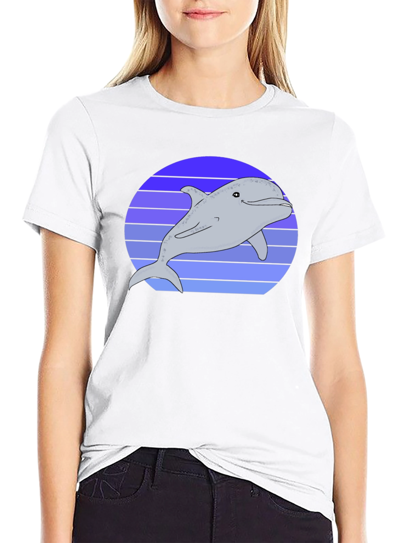 Retro Dolphin Graphic Tee - Black