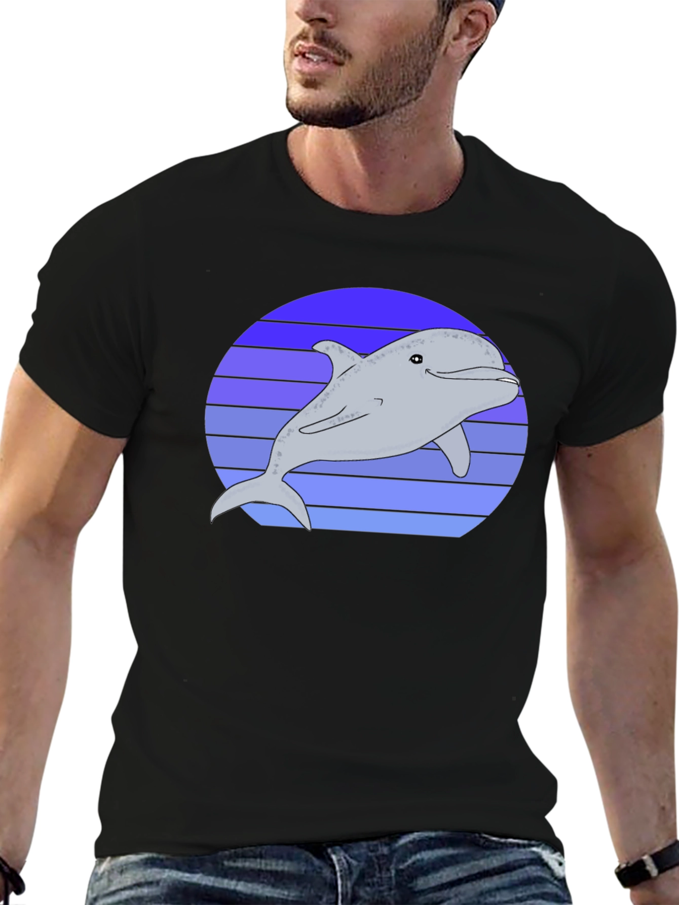 Retro Dolphin Graphic Tee - Black