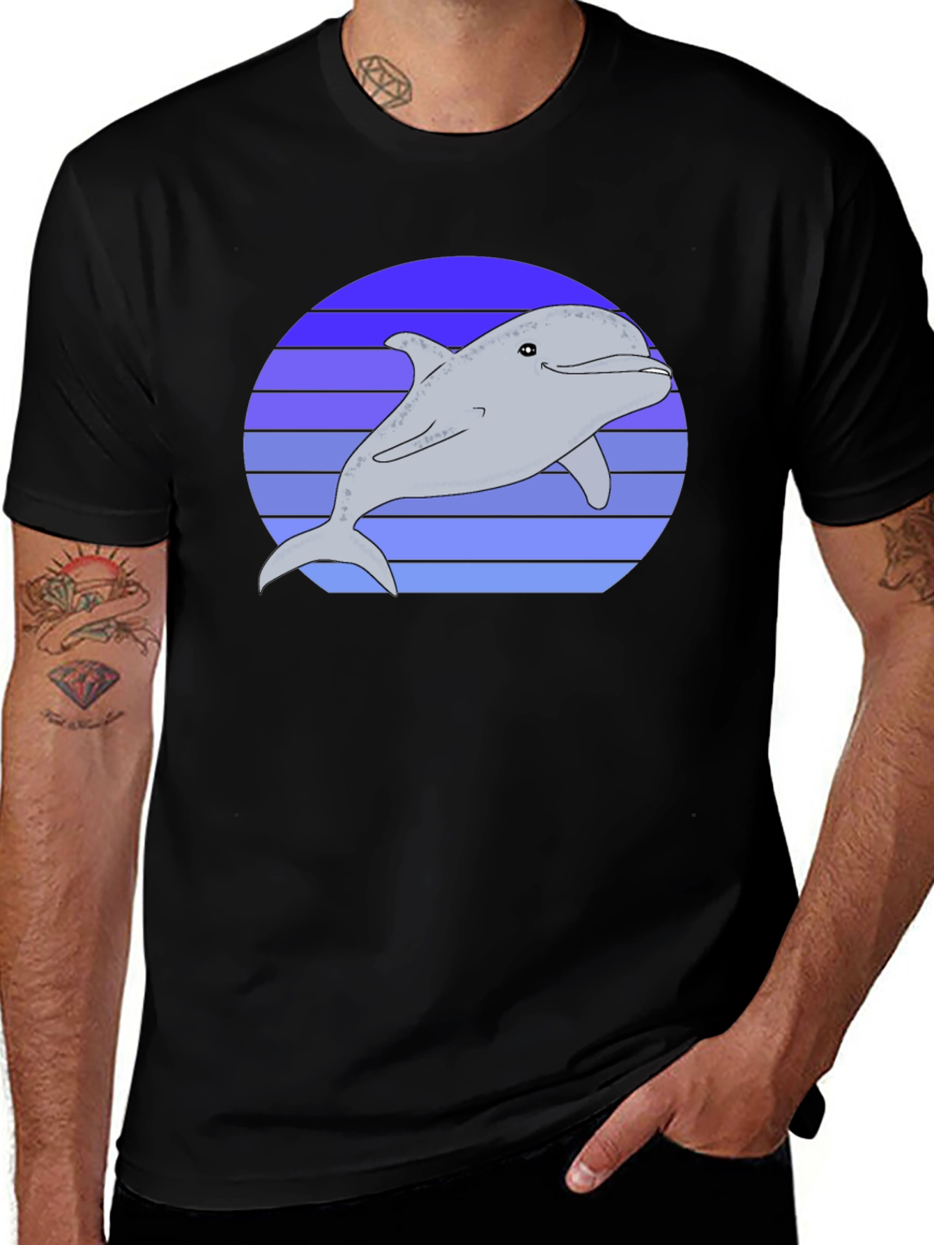 Retro Dolphin Graphic Tee - Black