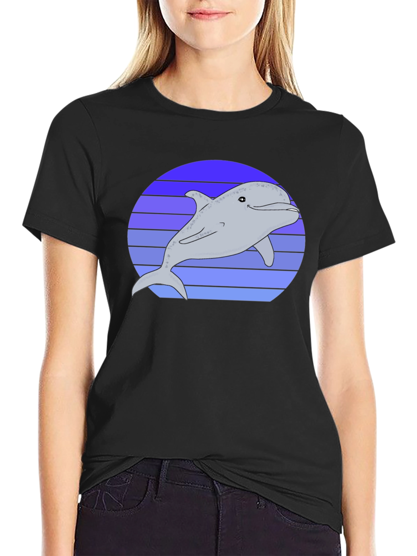 Retro Dolphin Graphic Tee - Black